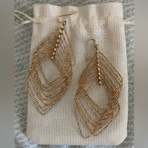 Gold tone Rhombus Chandelier Dangle Earrings Handmade Brand New